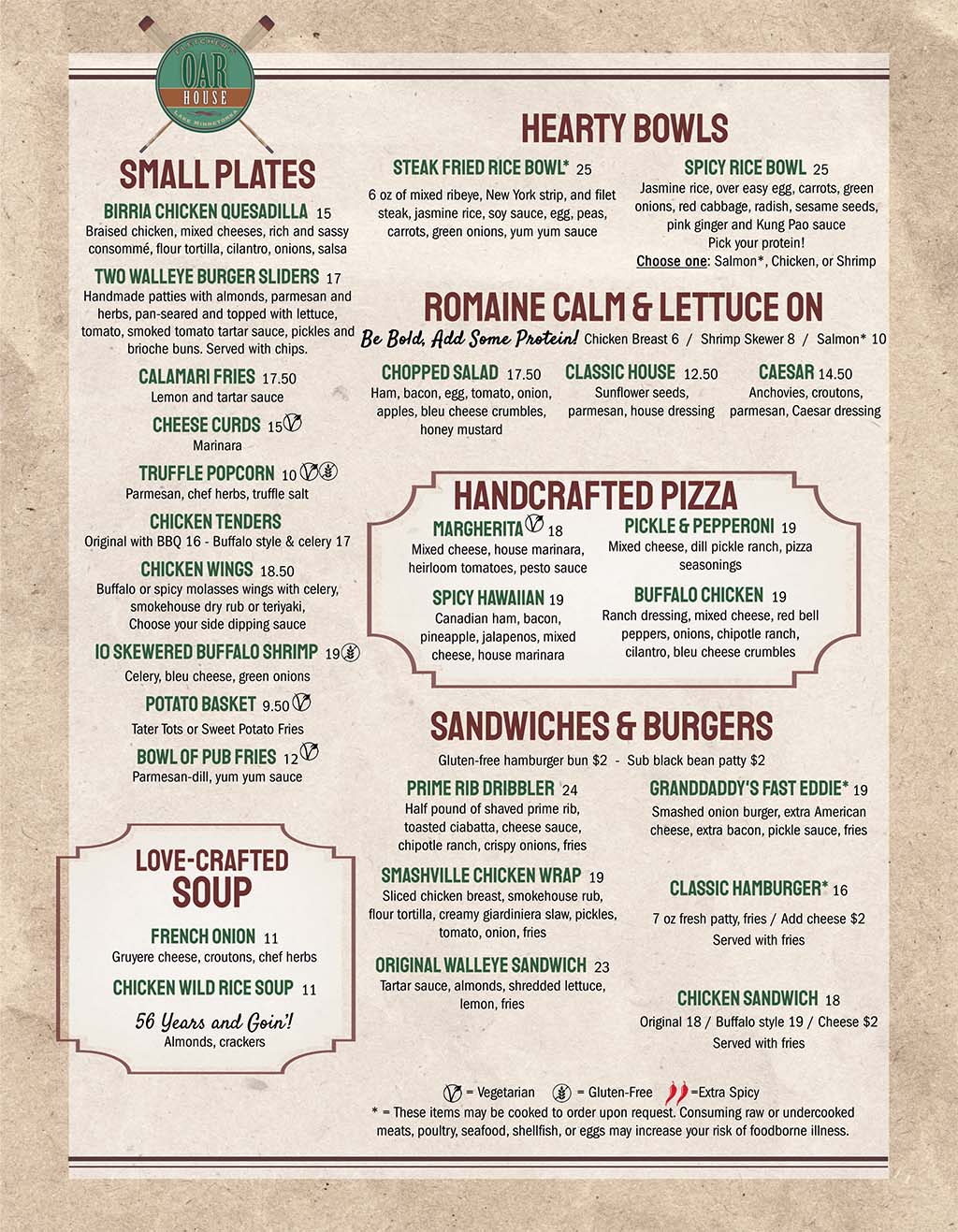 Lord Fletcher's Oar House Menu